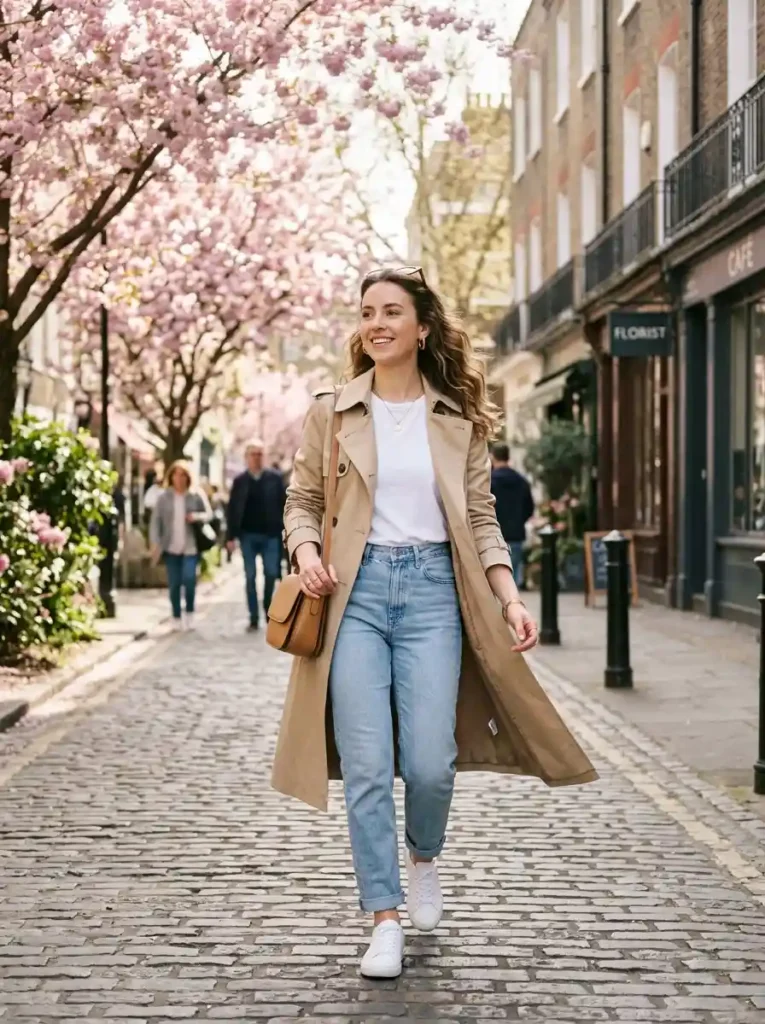 Trench Coat with Straight-Leg Jeans