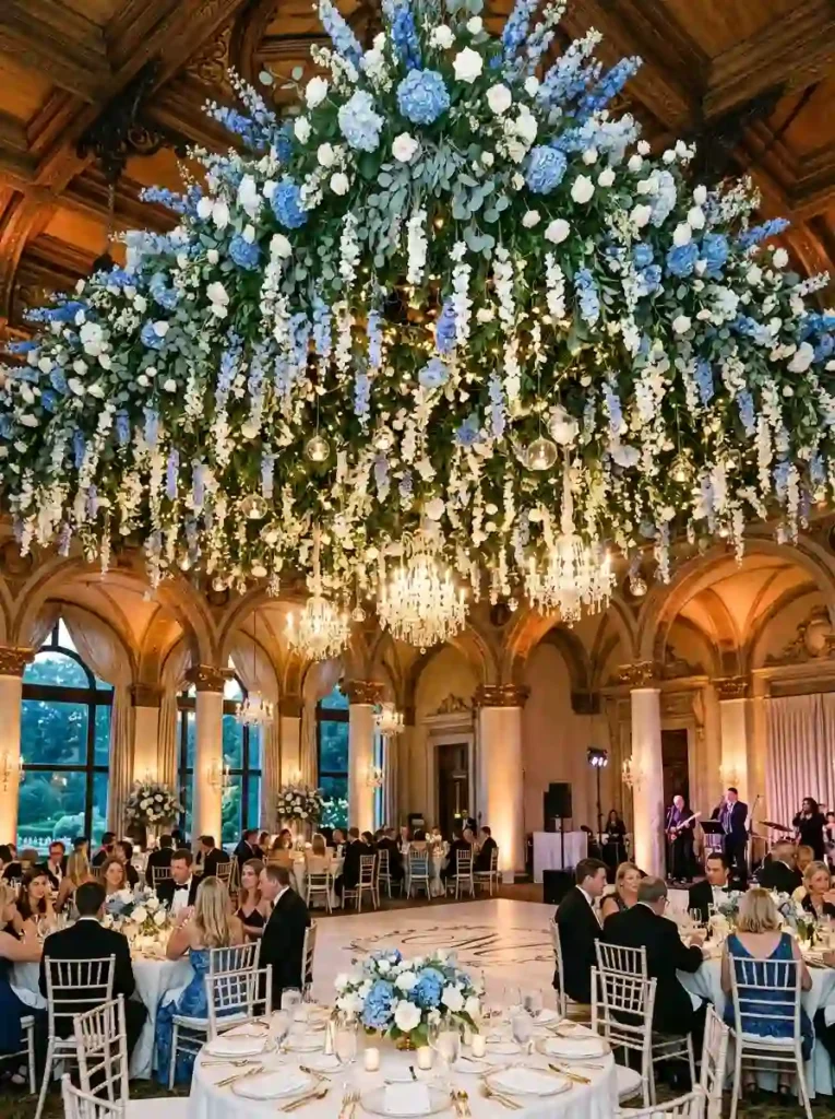  Blue and White Hanging Floral Installations
