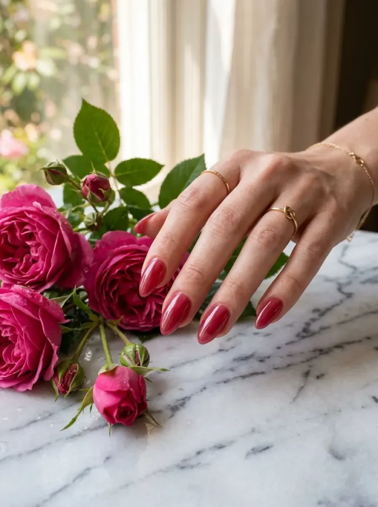 Deep Rose Glazed Nails