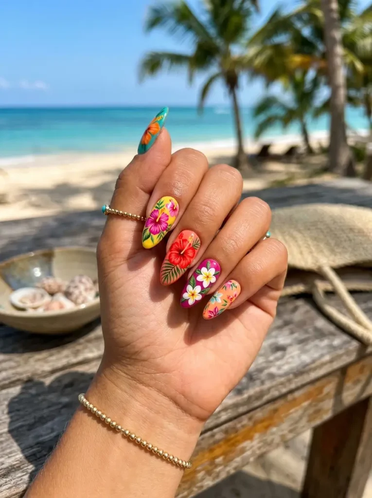 Tropical Floral Nails