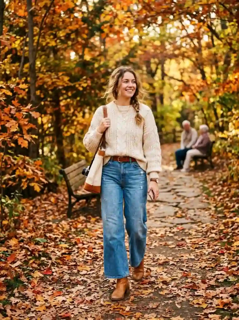Cable Knit Sweater and Wide-Leg Jeans
