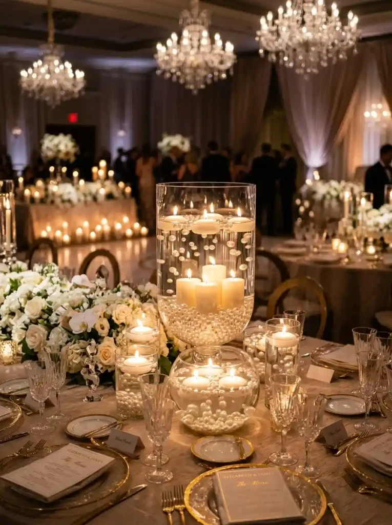 Pearls and Candle Bowl Arrangement