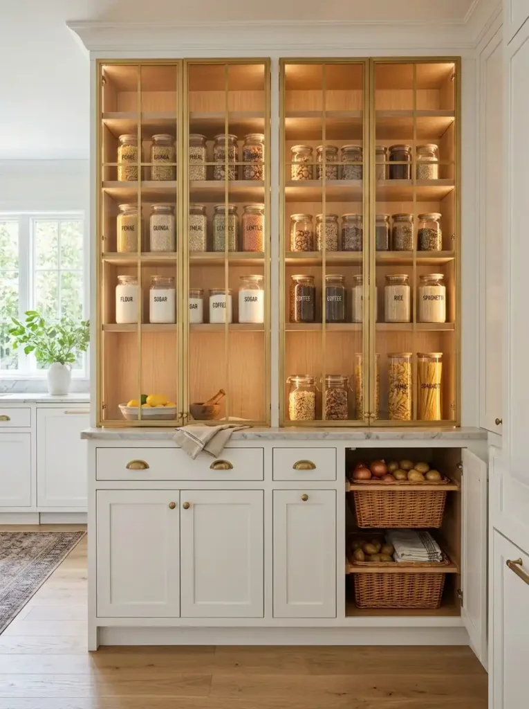 A Pantry with Glass-Front Doors