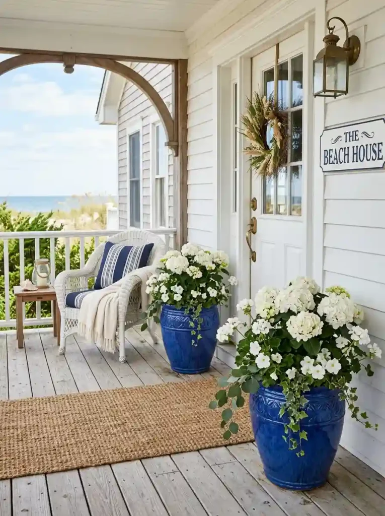 Blue and White Porch Planters