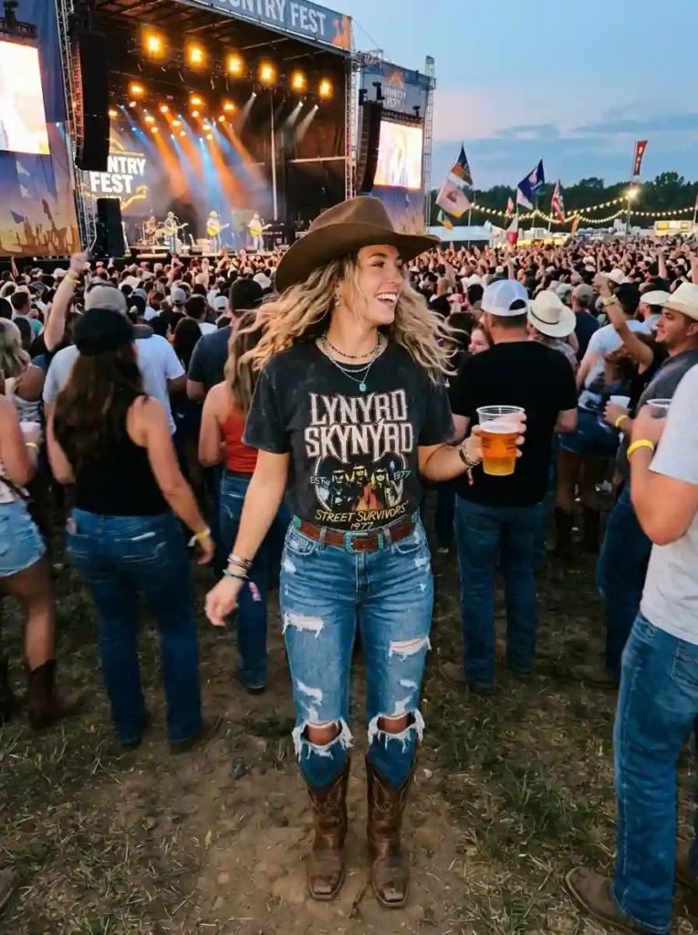 Band Tee and Distressed Jeans