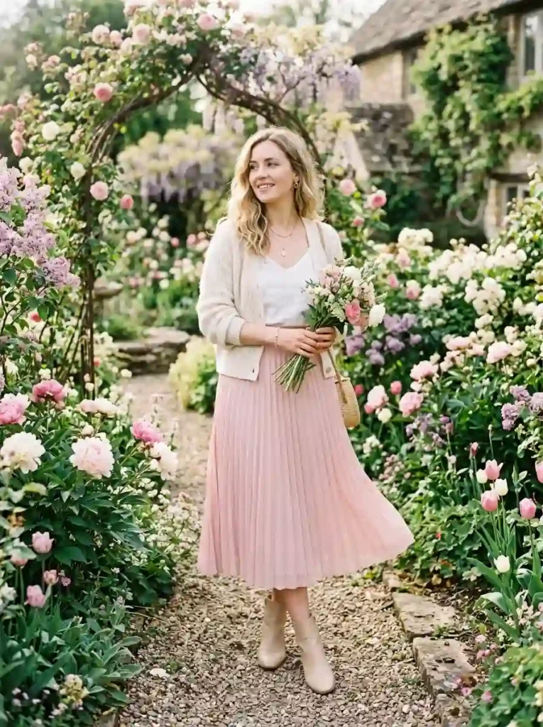 Cardigan and Pleated Skirt
