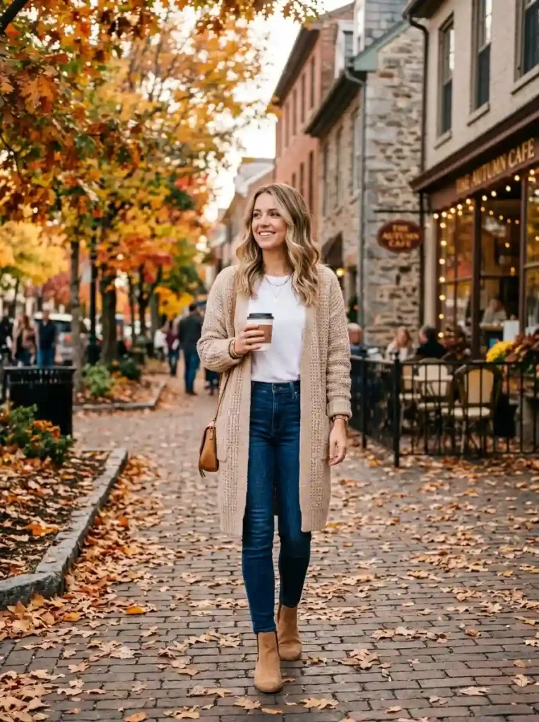 Long Cardigan and Basic Tee Outfit