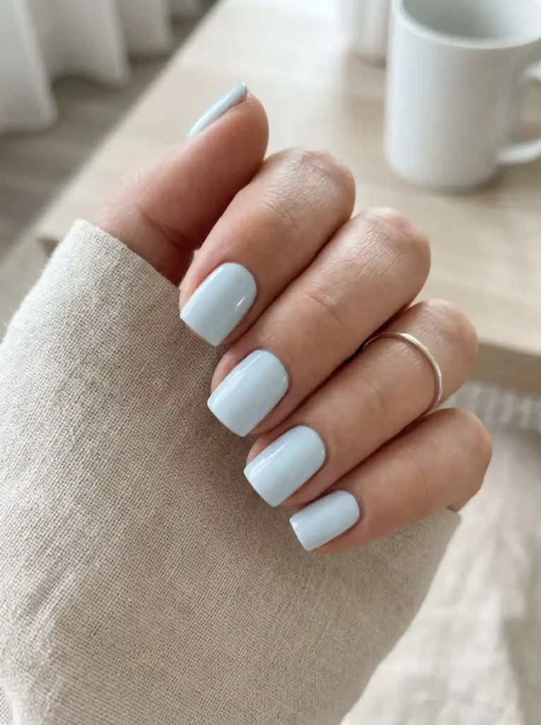 Short Square Ice Blue Nails