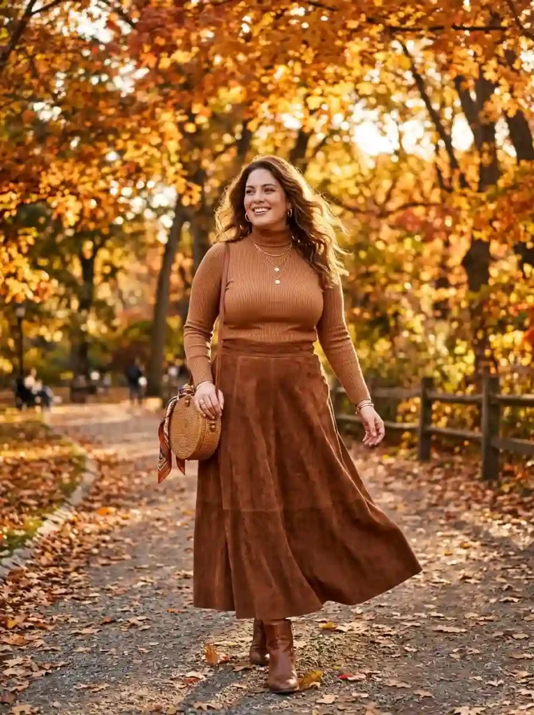 Suede Maxi Skirt and Fitted Knit