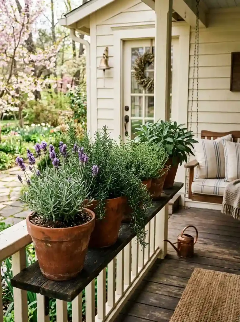 Clay Pots Filled with Herbs