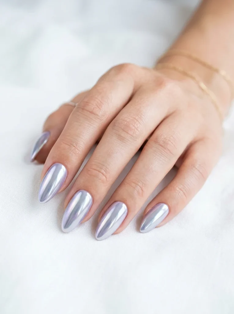  Icy Lavender Chrome Nails