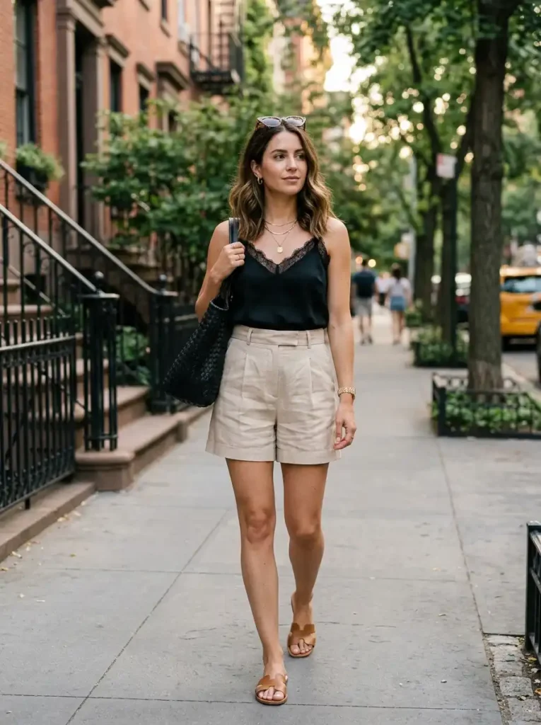 Silk Cami and Tailored Shorts