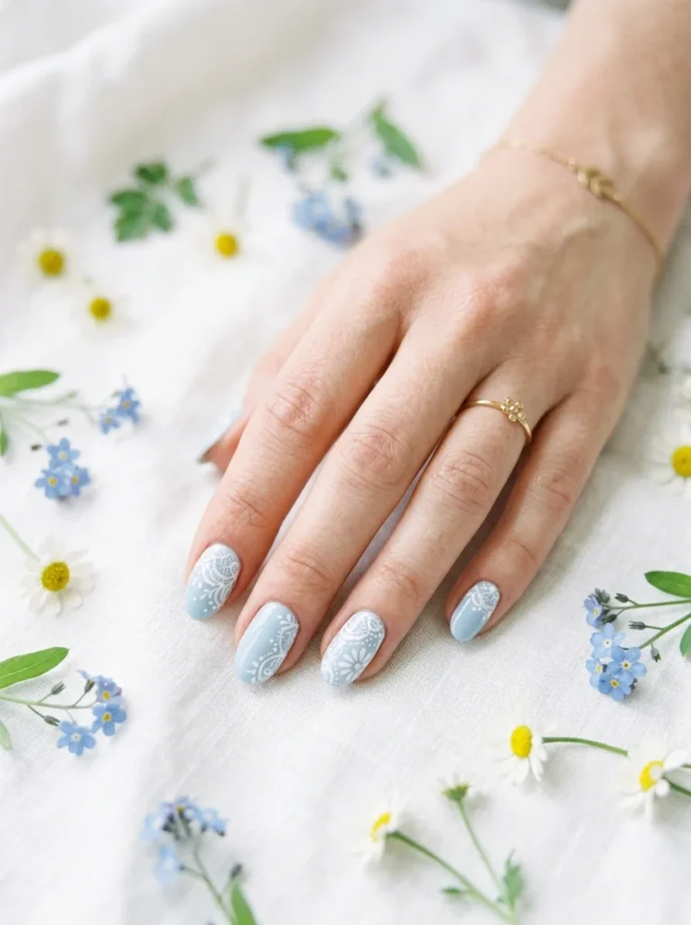 Baby Blue Lace Nails