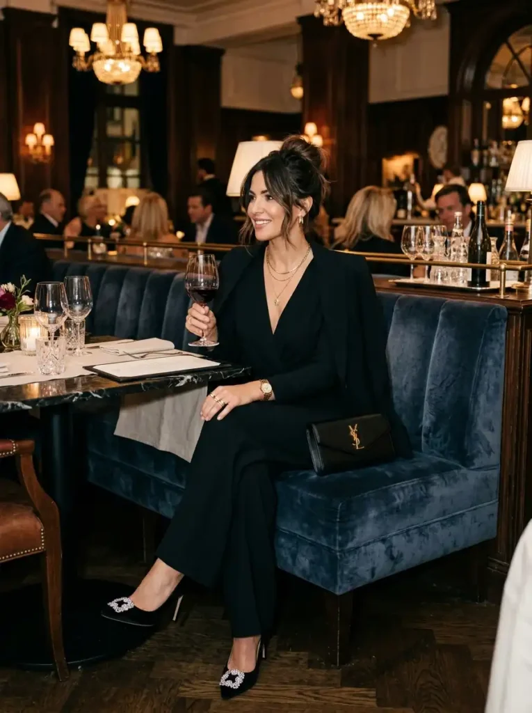 Black Jumpsuit with Statement Heels