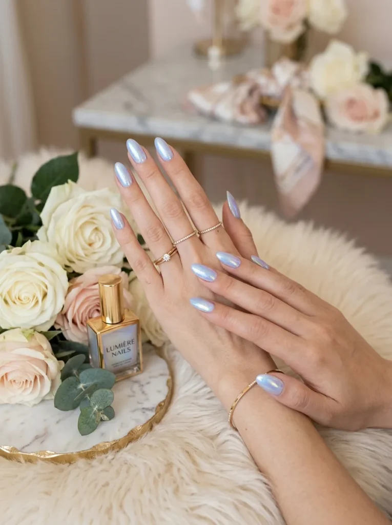 Ice Blue Pearl Nails