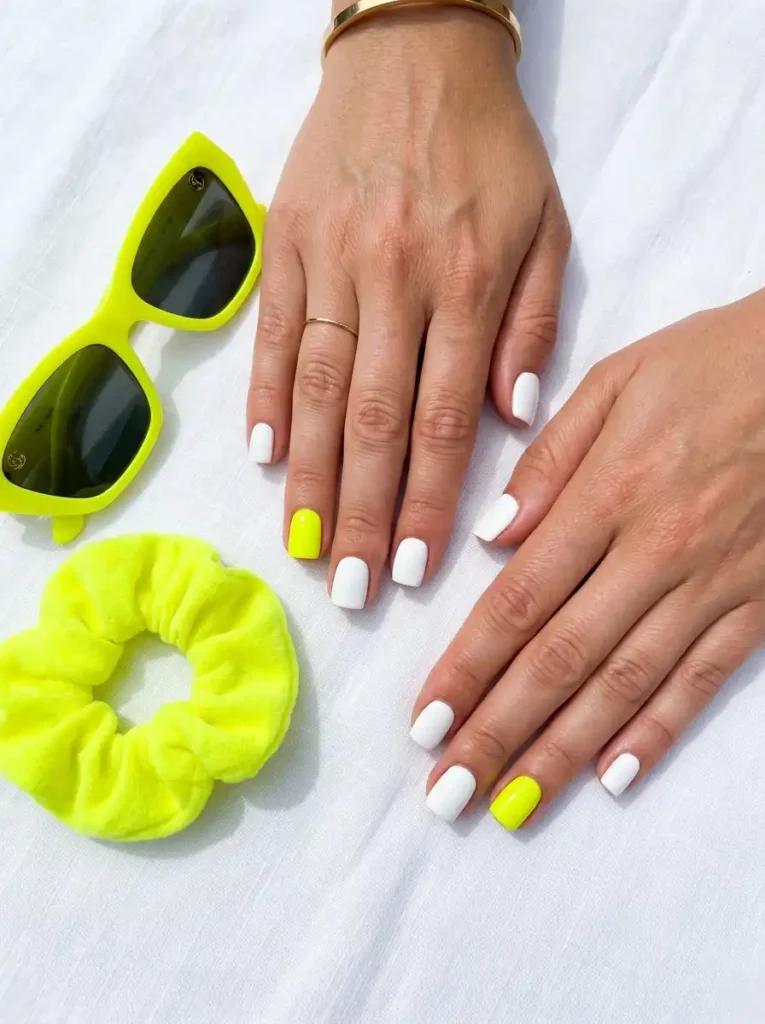Neon Yellow Accent Nails