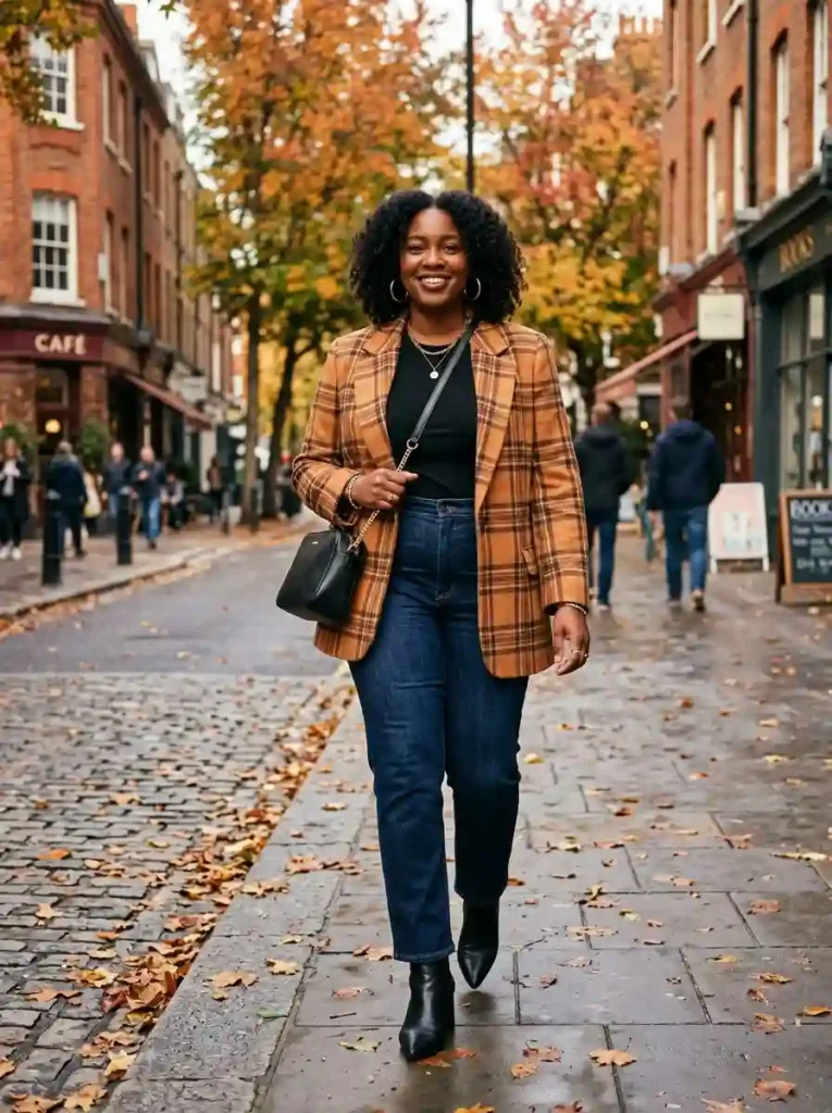Oversized Plaid Blazer and Straight Leg Jeans