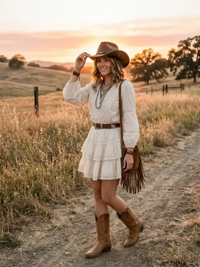 Ruffled Mini Dress and Cowboy Hat