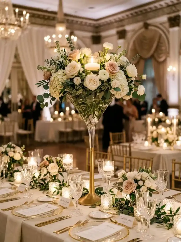 Tall Martini Glass Floral Display