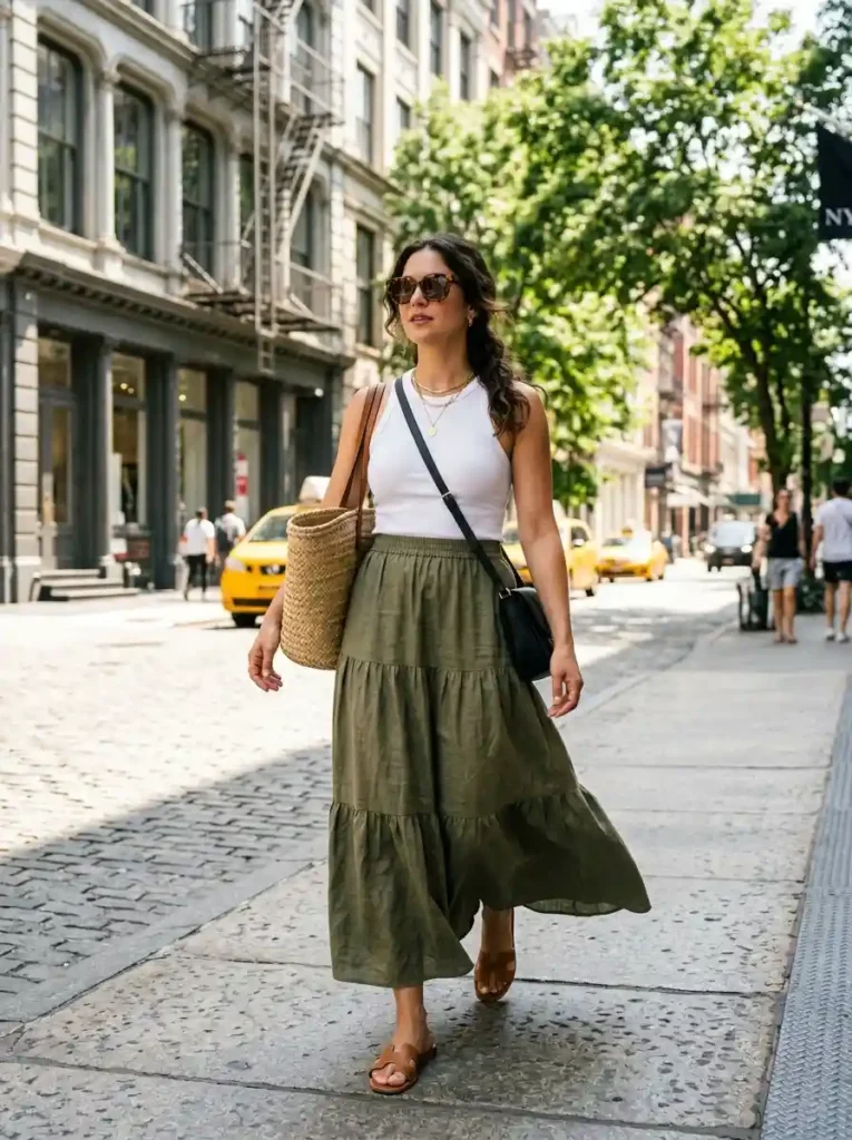 White Tank and Maxi Skirt