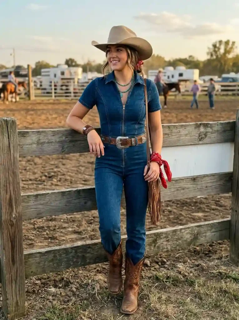 Denim Jumpsuit and Western Belt