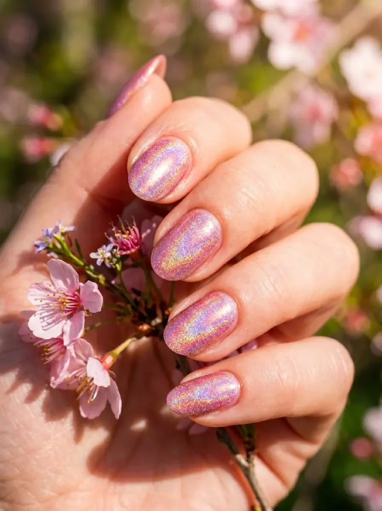 Holographic Pink Nails