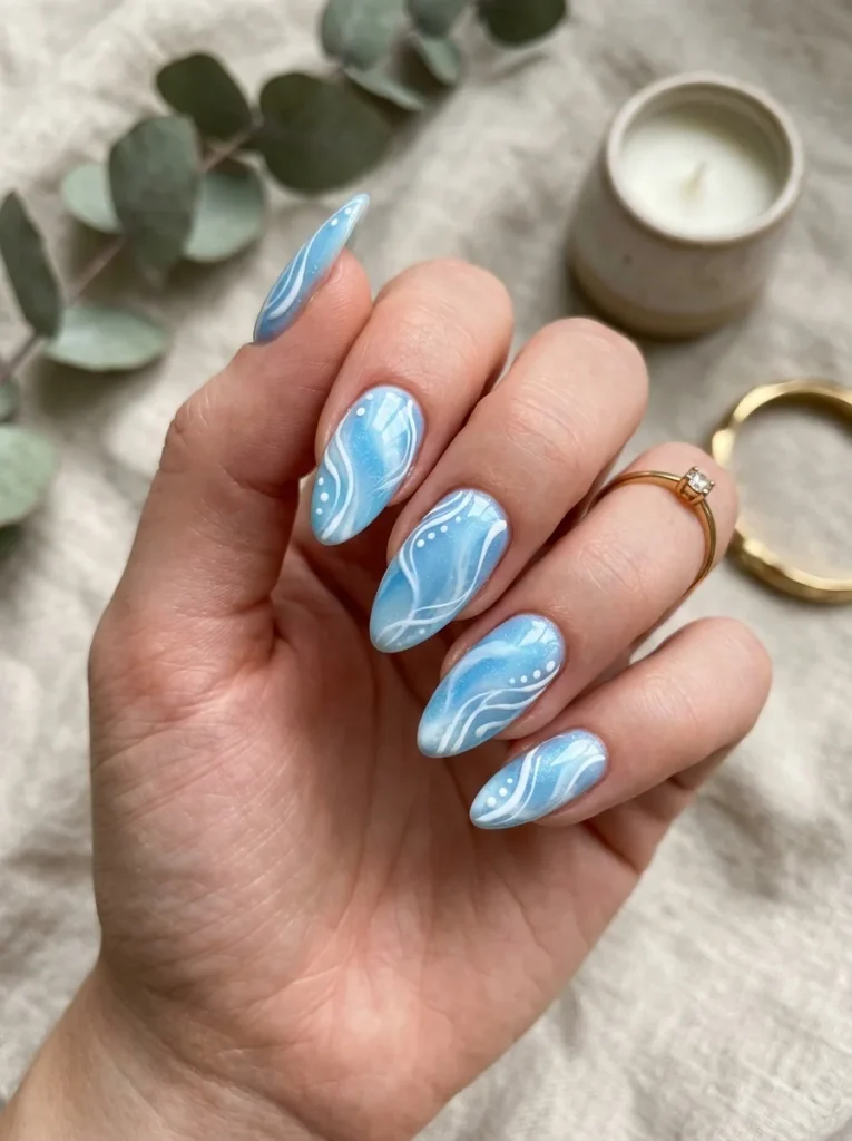 Ice Blue Swirl Nails