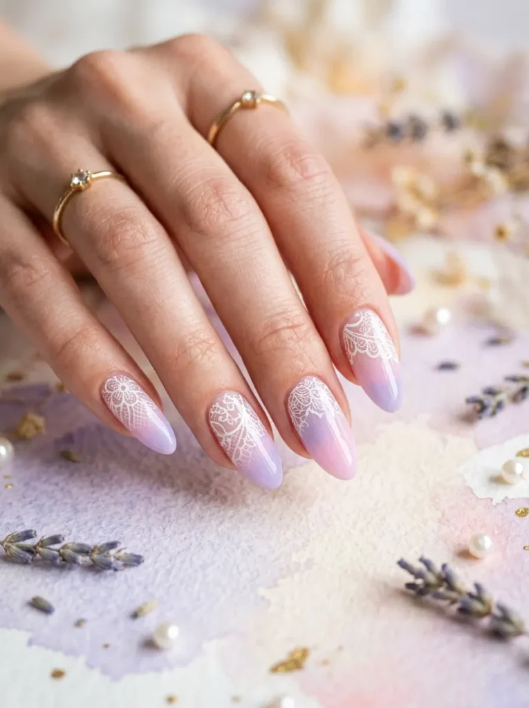 Lace Nails with Colored Tips (Ombré Effect)