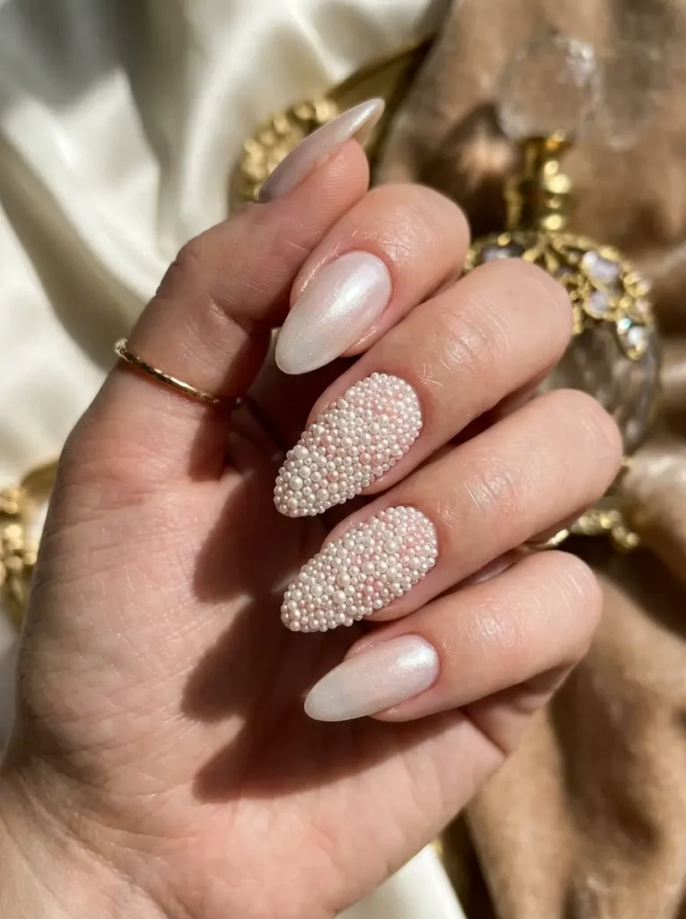 Pearl and Caviar Texture Nails