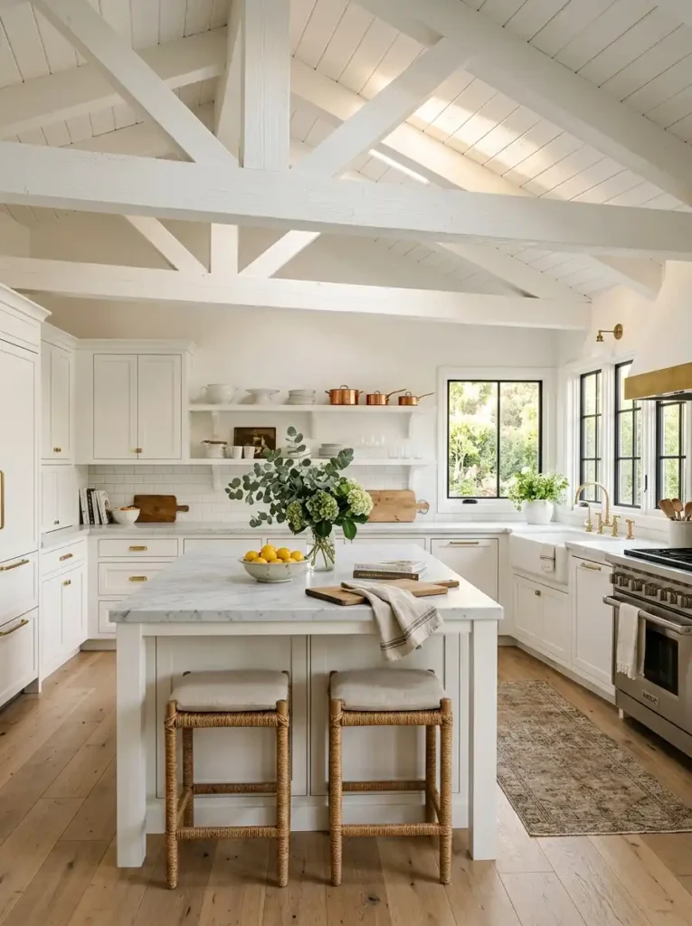 White-Painted Exposed Brick or Wooden Beams