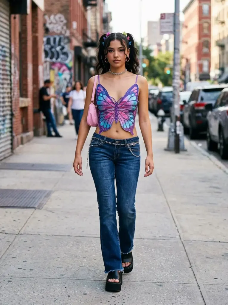 Butterfly Top and Flared Jeans