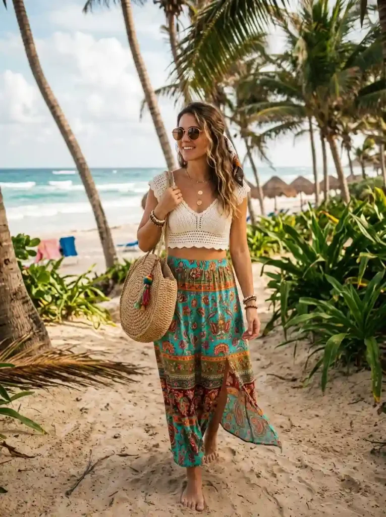 Crop Top and Printed Maxi Skirt
