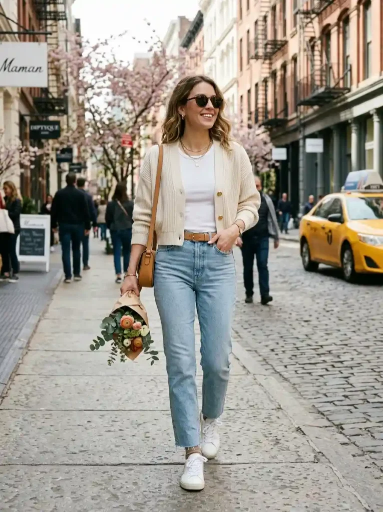Cropped Cardigan and High-Waisted Jeans