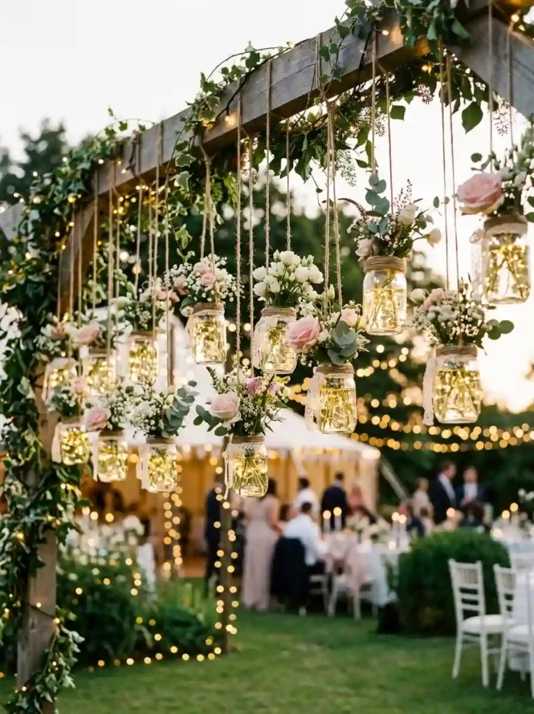 .Hanging Mason Jar Floral Arrangements