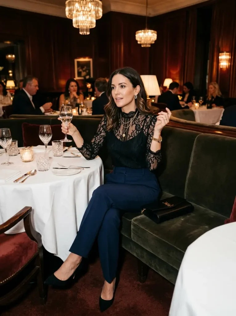 Lace Blouse with Tailored Pants