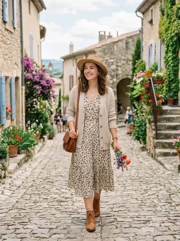14.Lightweight Cardigan and Midi Dress