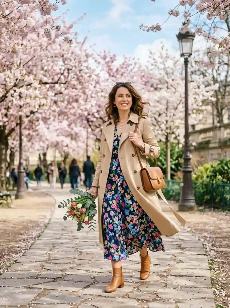 Trench Coat and Midi Dress