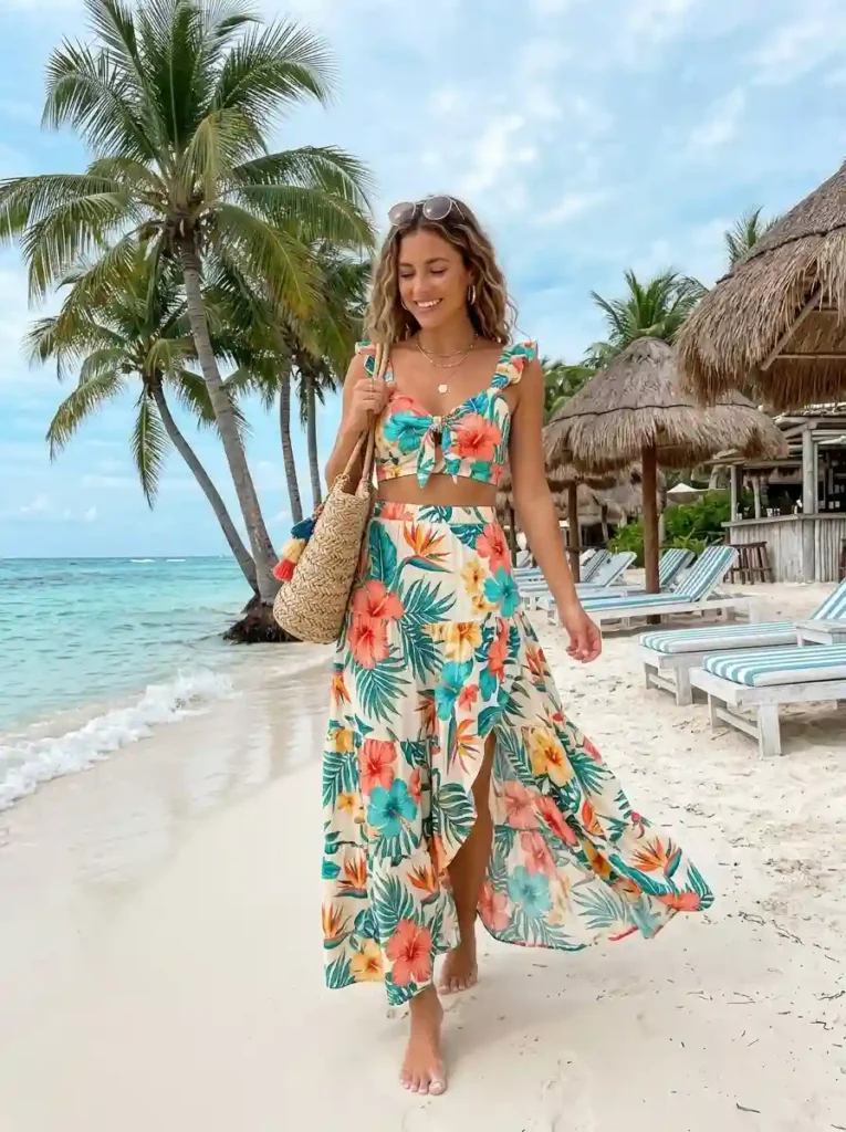 Tropical Matching Crop Top and Skirt Set