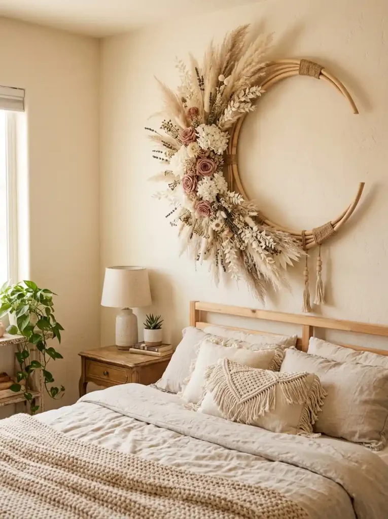 Dried Floral Crescent Moon Hanging