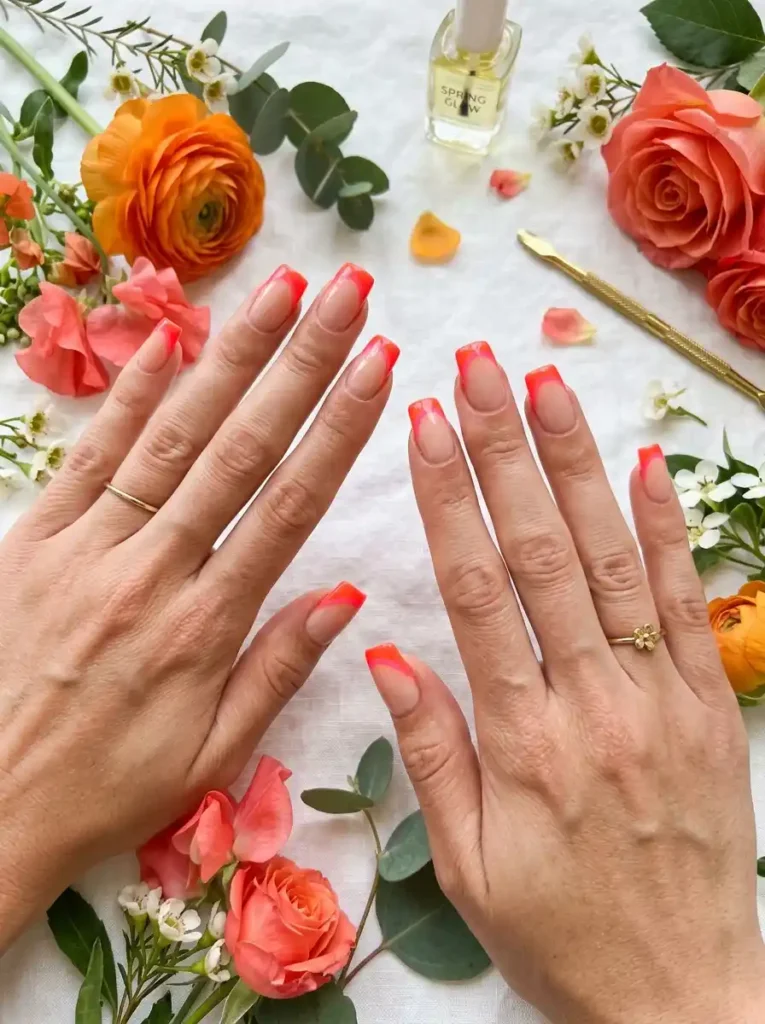 Coral Neon French Tips