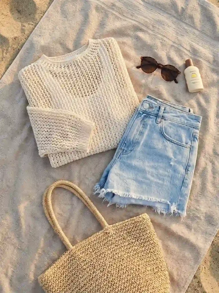 Crochet Sweater and Denim Cutoffs