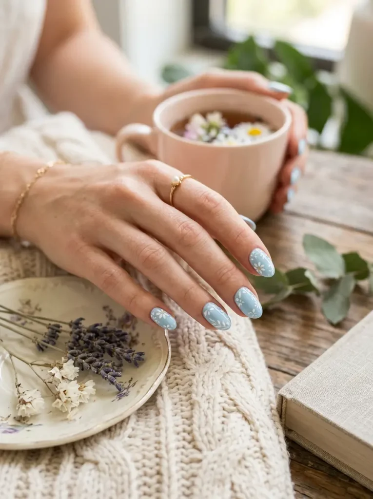 Ice Blue Floral Nails