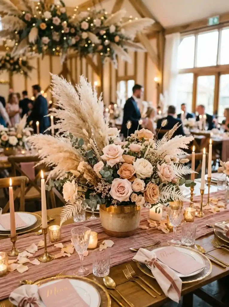 Pampas Grass and Roses Arrangement