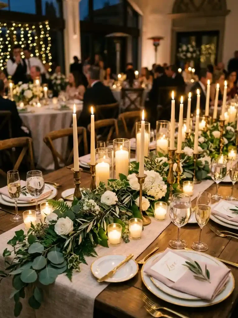 Candle Cluster with Greenery Runner