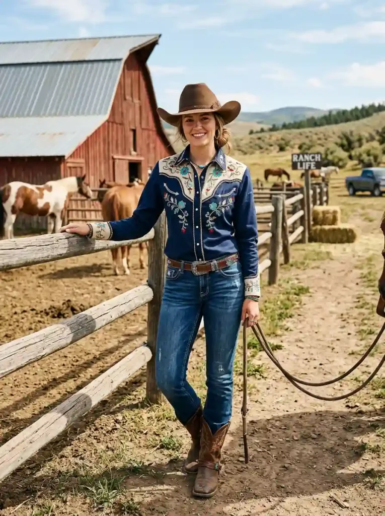 Embroidered Western Shirt and Jeans