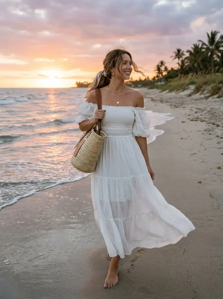 .Flowy Off-Shoulder Maxi Dress