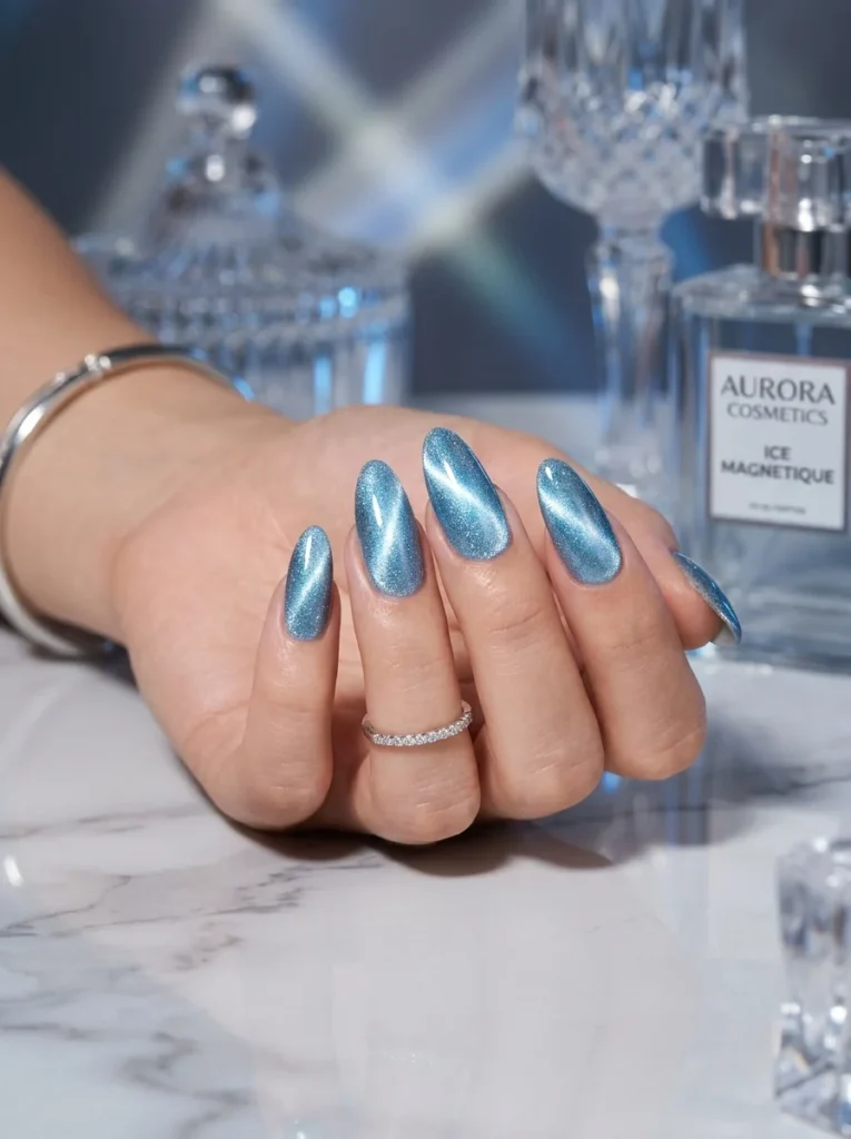 Ice Blue Cat Eye Nails