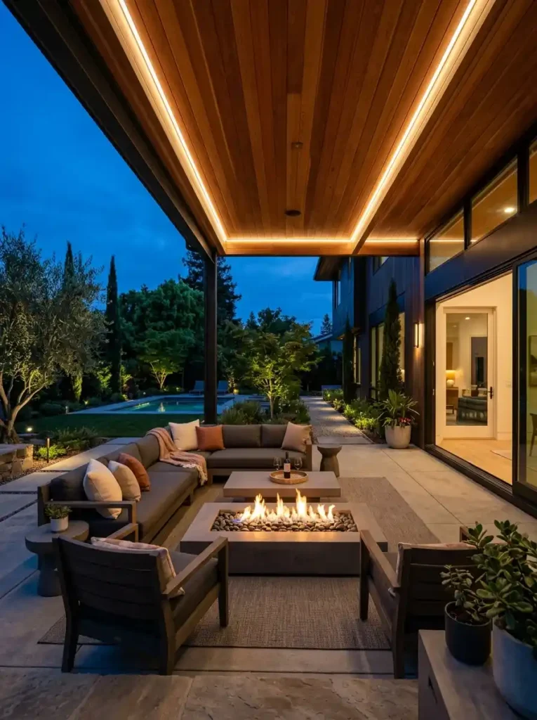 Patio Roof with Built-In LED Lighting