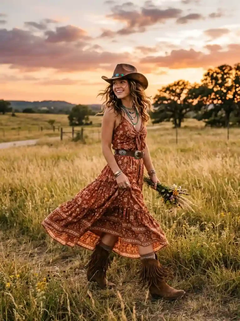 Maxi Dress and Fringe Boots