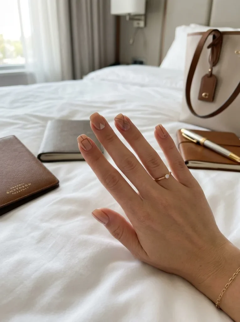 Minimalist Nude Line Art Nails
